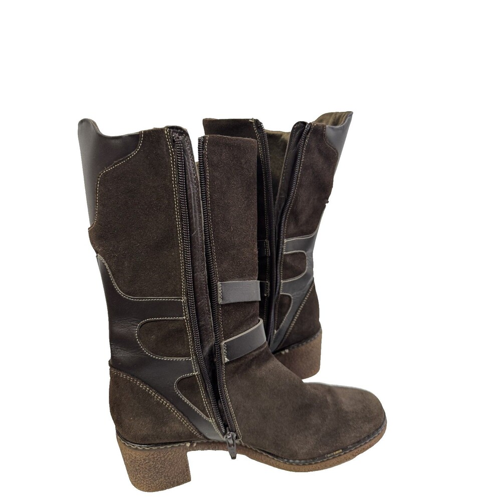 Aquatalia Women’s Mid Calf Boots Brown Suede Waterproof Block Heel Size 7.5 - Picture 5 of 16